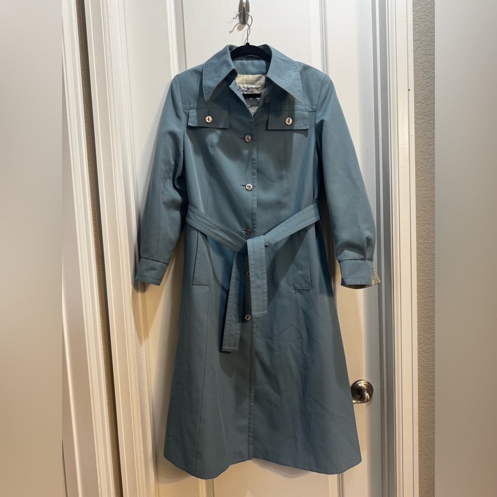 Vintage AstorOne Woven Polyester Belted Trench Coat Size 12 Lined Pockets